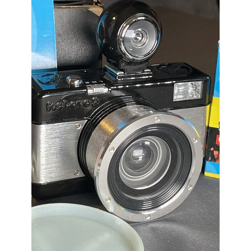 Vintage Lomography Fisheye 2 35mm Camera Bundle w/ Cap/Viewfinder/Booklets